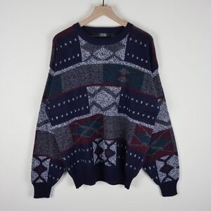 Vintage 90s Stefano Man Geometric Abstract Knit Crewneck Sweater Mens XL 24.5x28